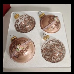 Rauch Box Of 4 Christmas Ornaments Victoria Collection Glitter & Ribbon Country